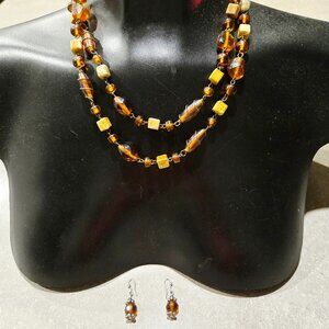 Women's Multi-Beads/Colors/Shapes Dual Style Statement Necklace w/Earrings